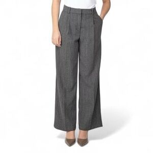 A New Day High-Rise Pleat Front Straight Trousers Charcoal Pinstripe SZ 12 Short